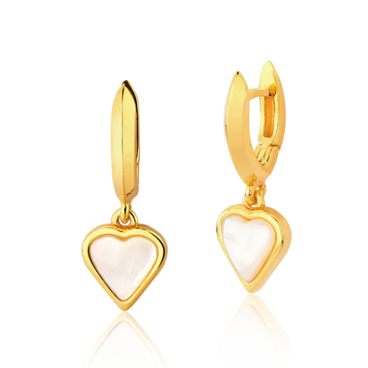 18K Gold Plated Heart Shape Mother of Pearl Drop Earrings