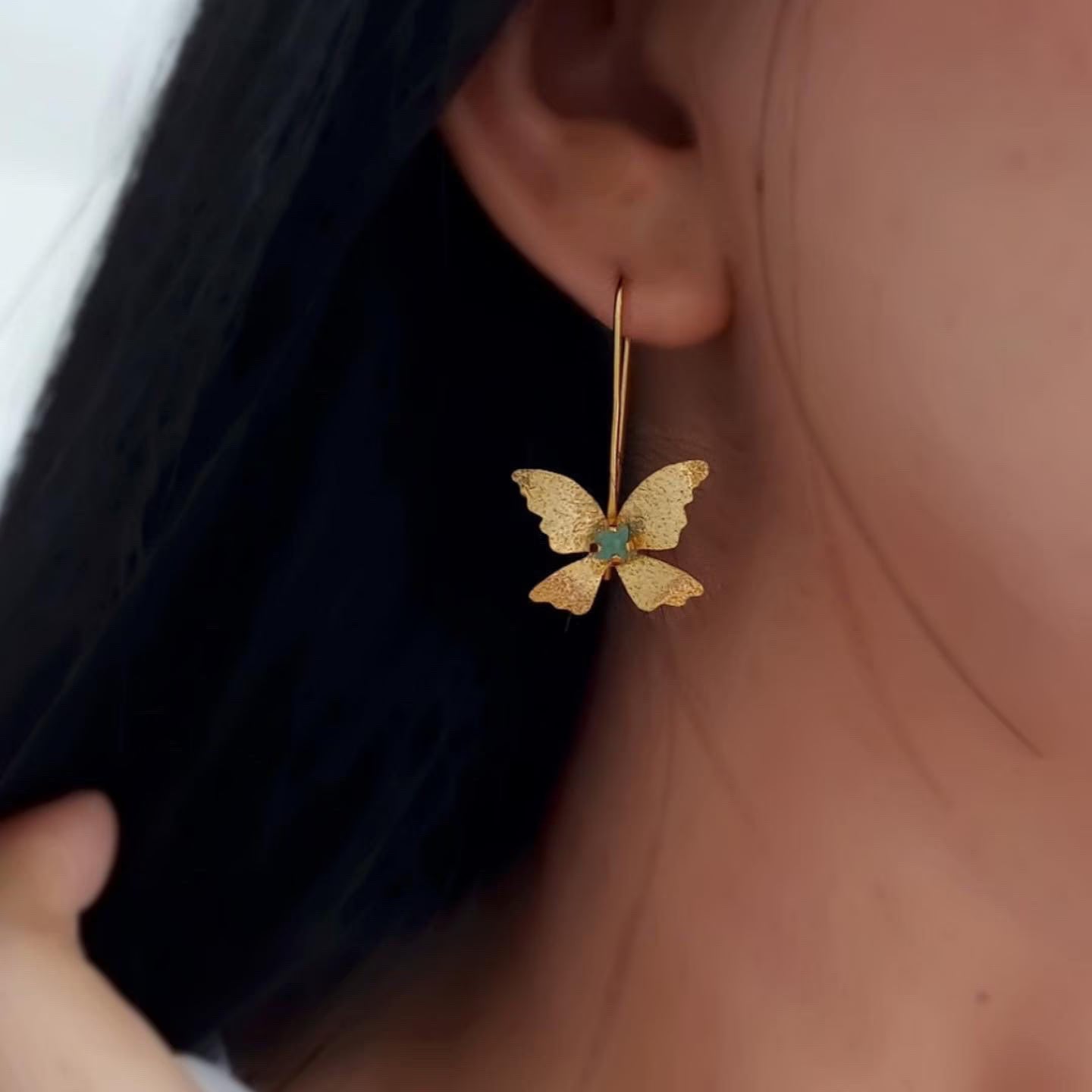 Handmade Raw Emerald Earrings in 18k Gold Plated Bronze