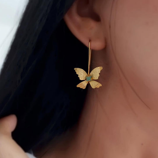Handmade Raw Emerald Earrings in 18k Gold Plated Bronze