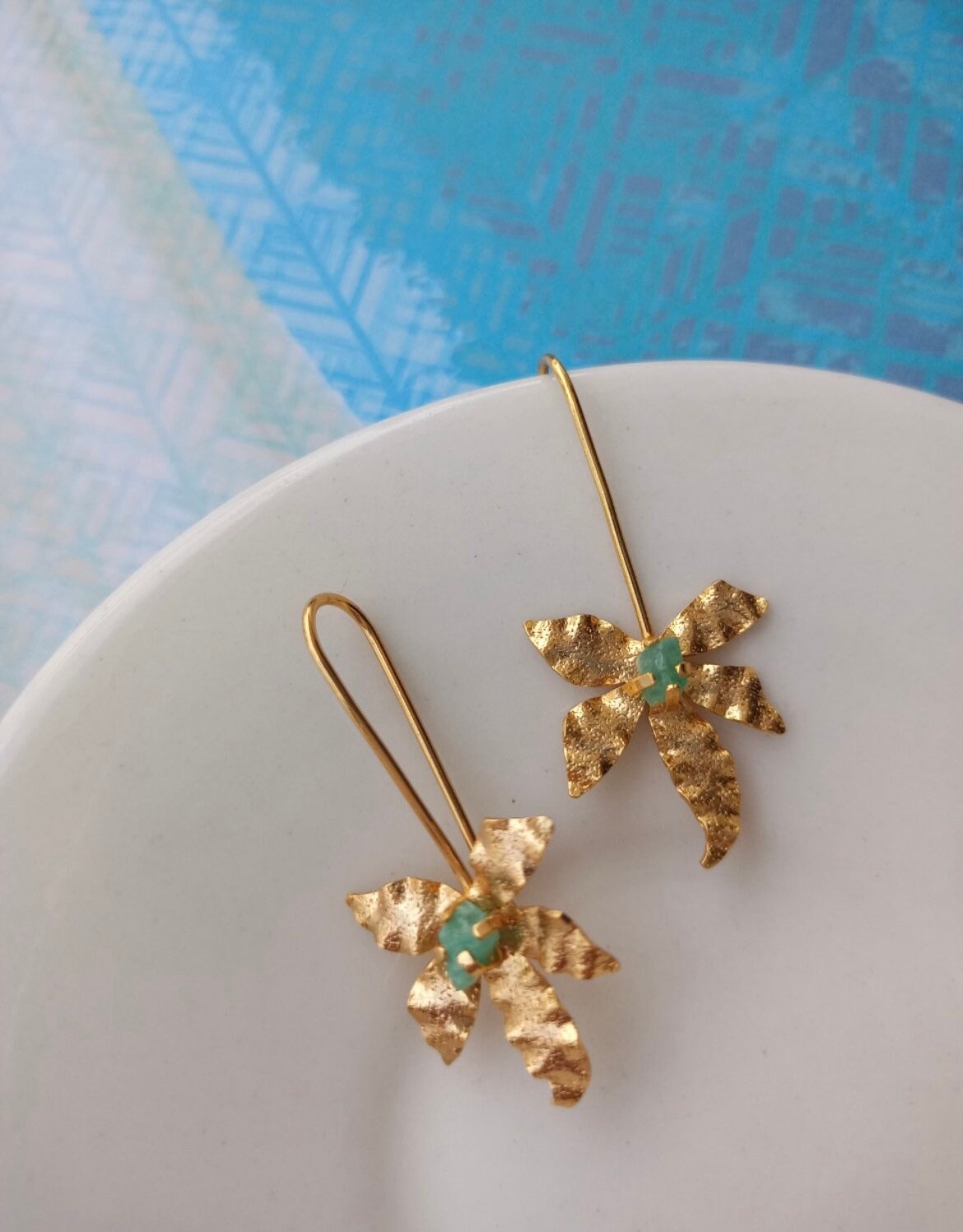 Handmade Raw Emerald Earrings in 18k Gold Plated Bronze