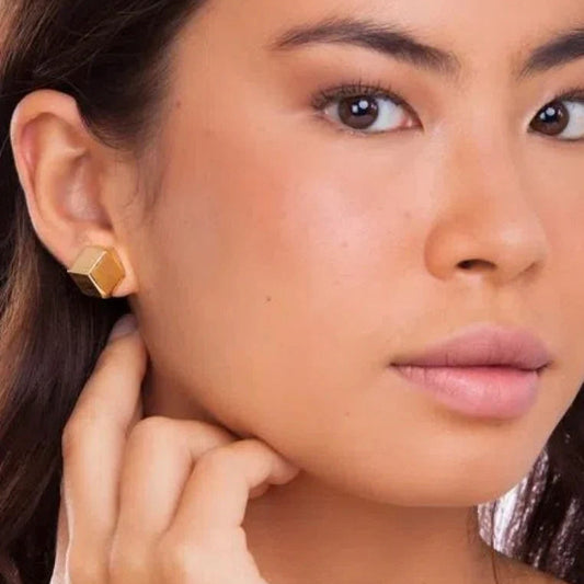 18K Gold Plated Geometric Cube Stud Earrings