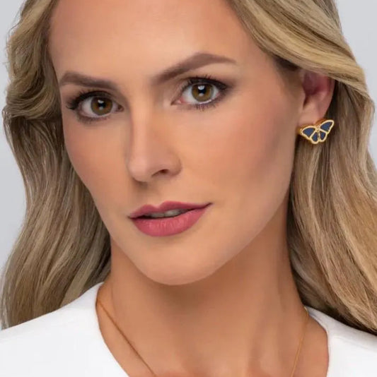 Natural Blue Quartz Butterfly Earrings – 18K Gold Plated Studs