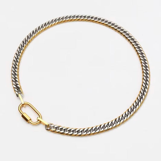 Waterproof 18K Gold Plated Two-Tone Chunky Necklace