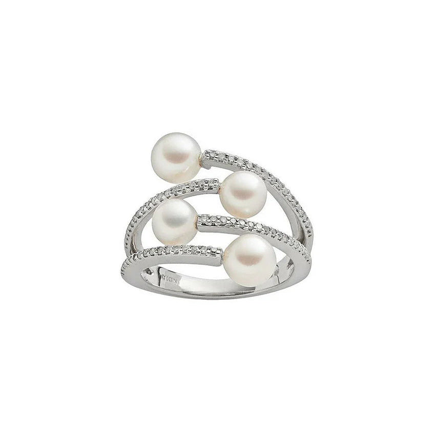 Sterling Silver Diamond & Freshwater Cultured Pearl Ring